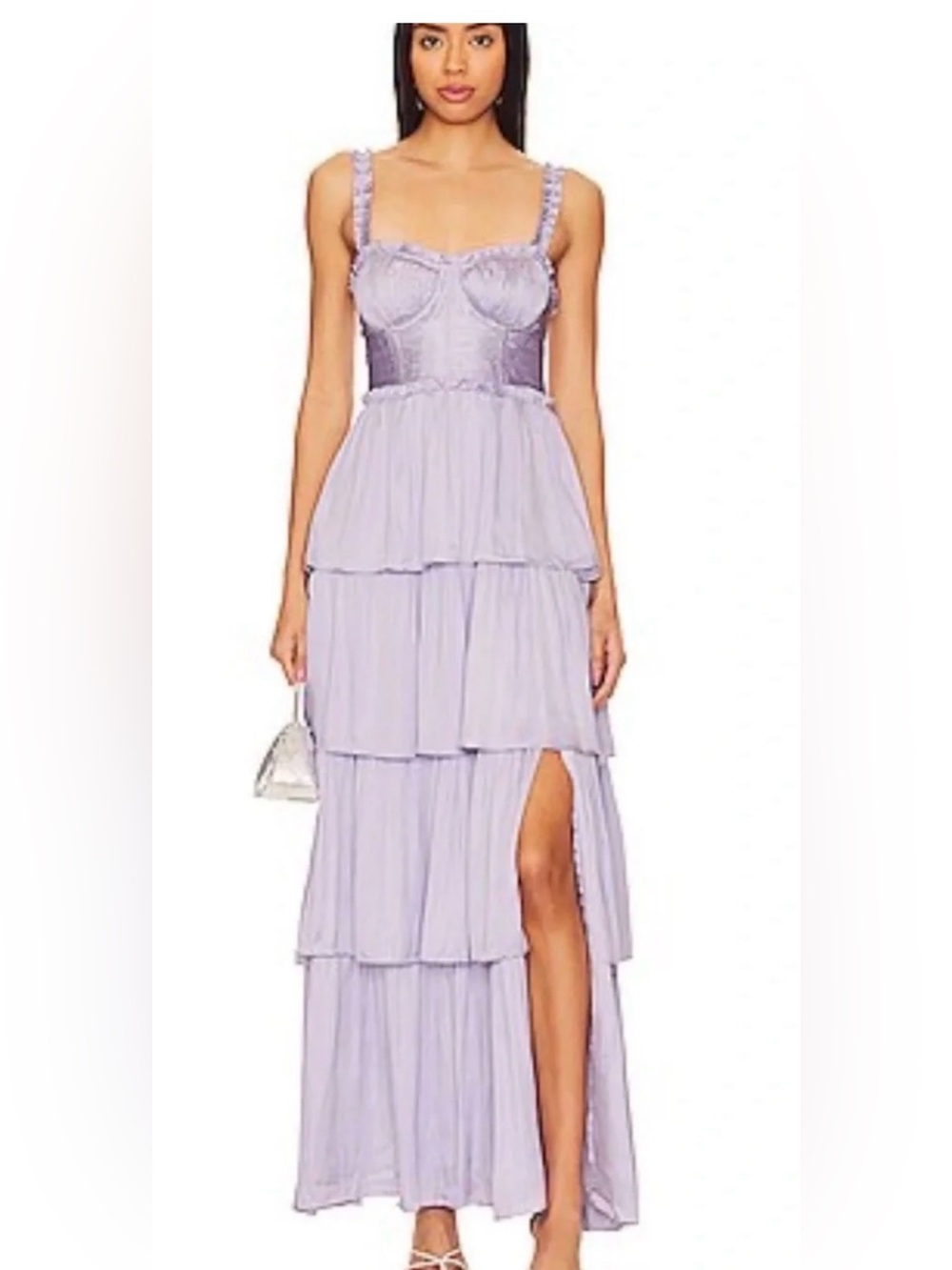 Altar'd State Lavender Tiered Strapless Satin Gown. Size L. - Picture 5 of 5